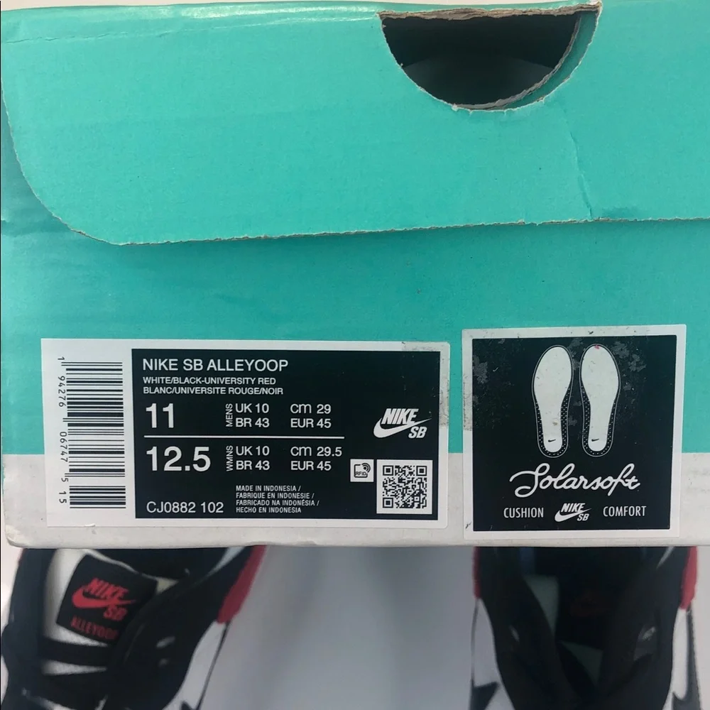 NEW Nike SB Alleyoop Black Toe Chicago Sneaker Men's 11 Red White CJ0882-102